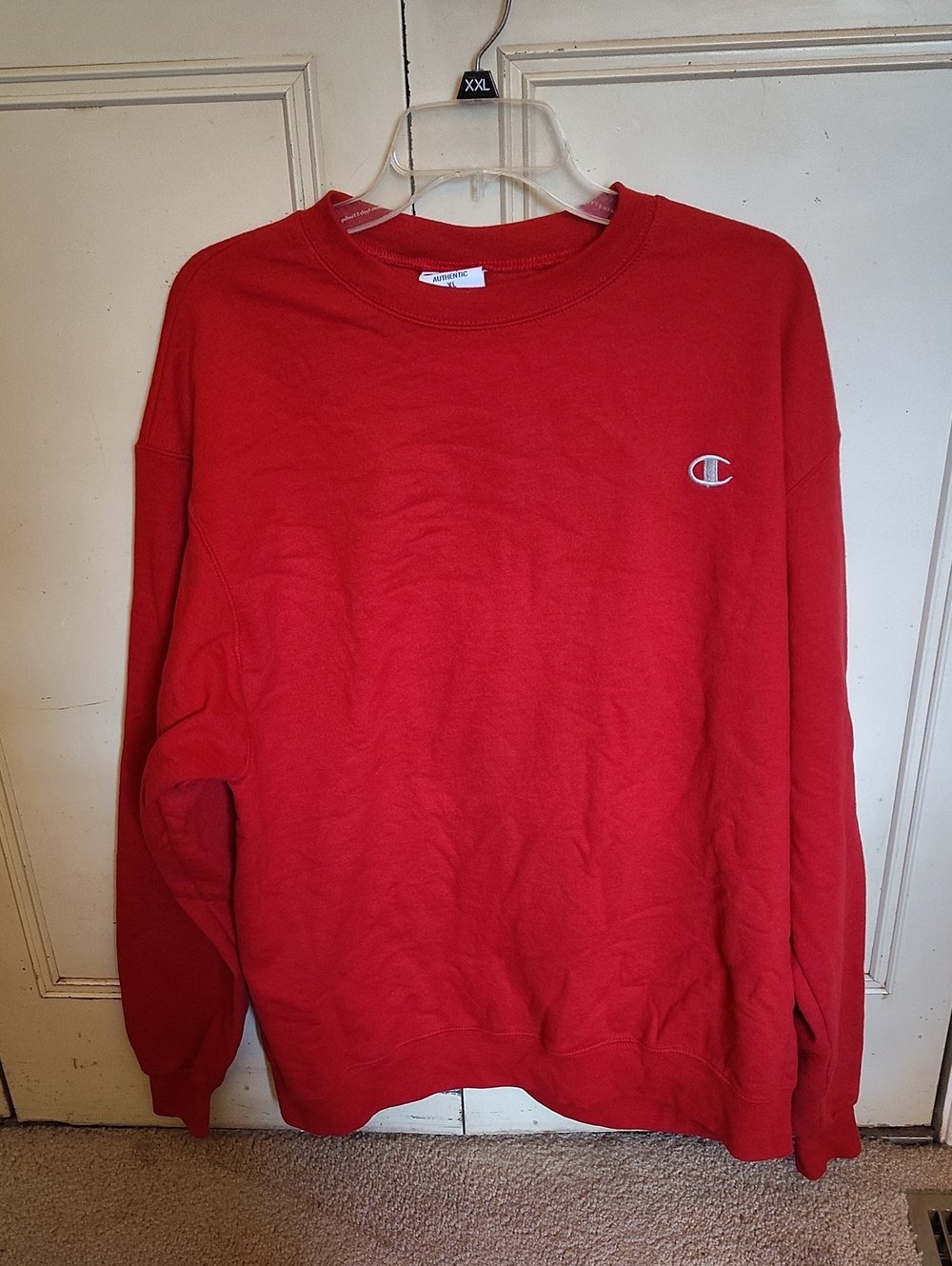 Champion Men's Red Crewneck Sweatshirt with Chest Logo